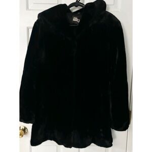 Hannah by Mar•Lo Women's Faux Fur Coat, Hooded Black Winter Coat Size XL